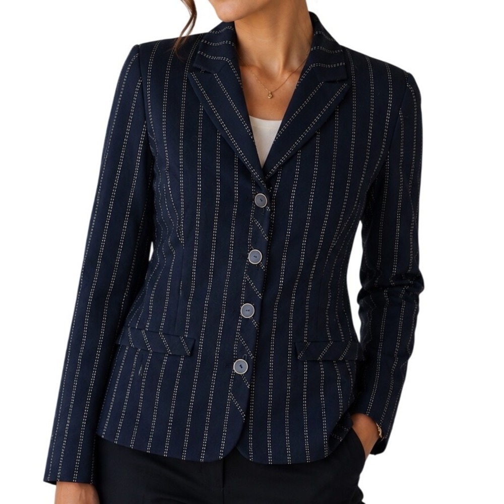 Carlisle Women Black Pinstripe Blazer SZ 6 Wool Blend Button Front‎ Professional